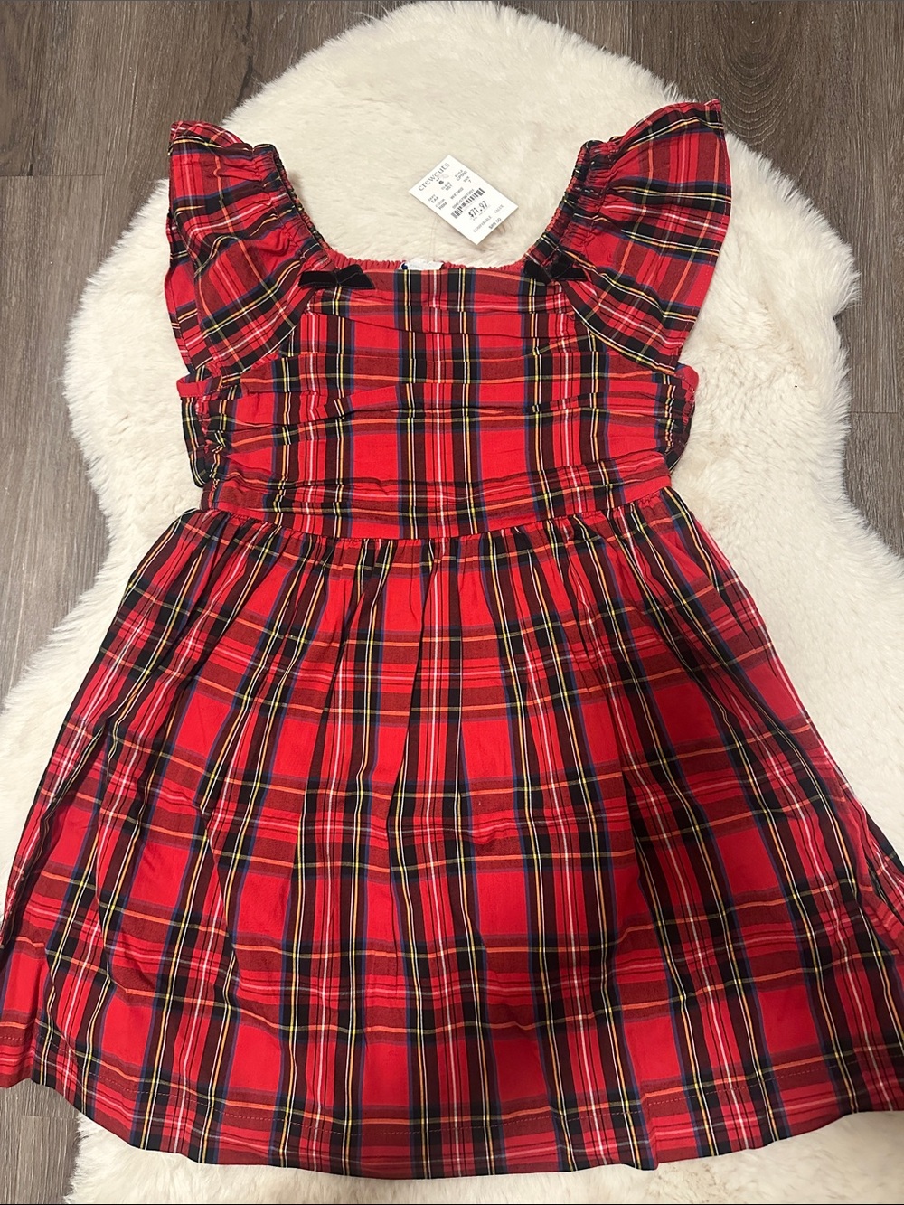 Girls' Red Plaid Ruffle-Sleeve Dress 7